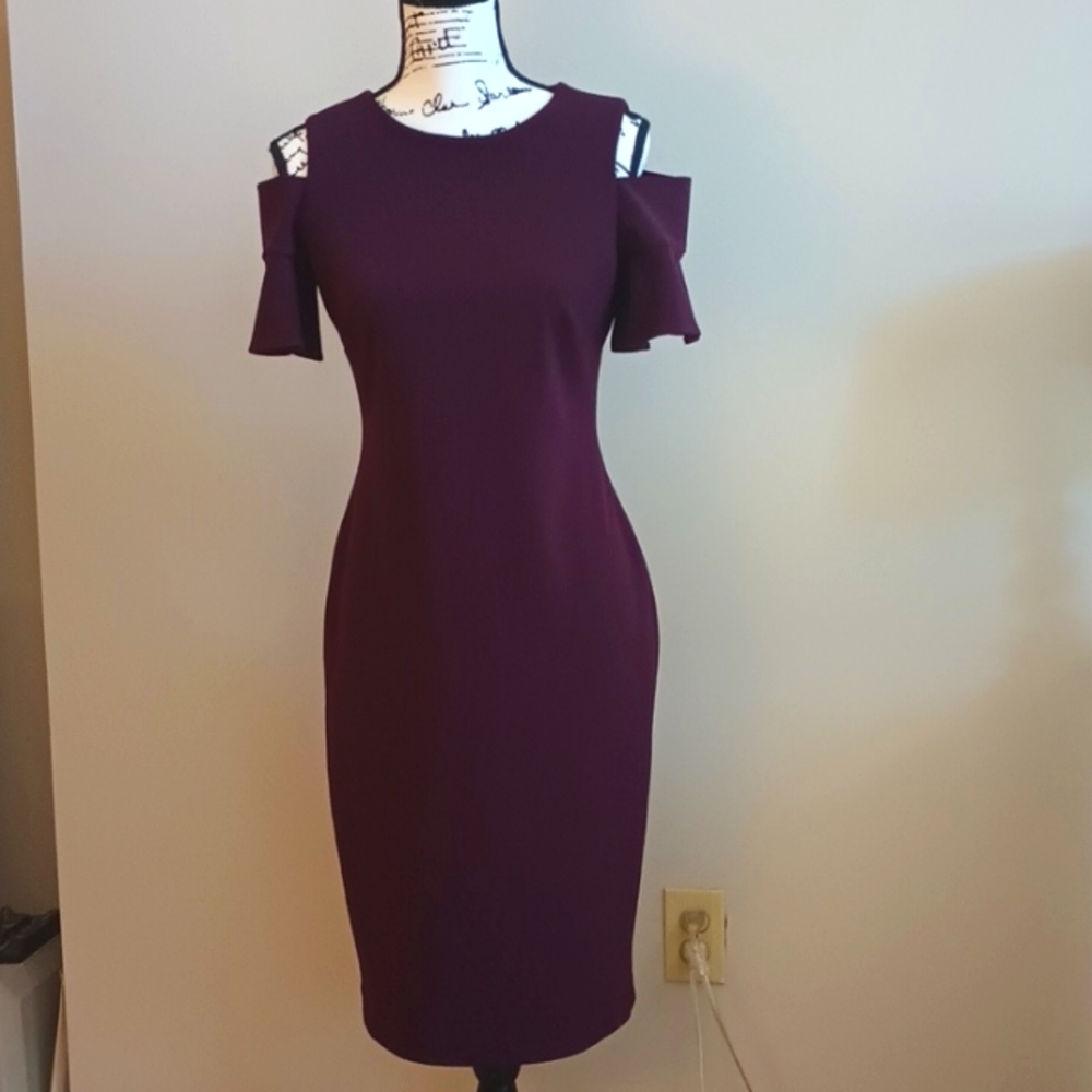 Calvin Klein Burgundy Dress With Cutouts at Shoulders